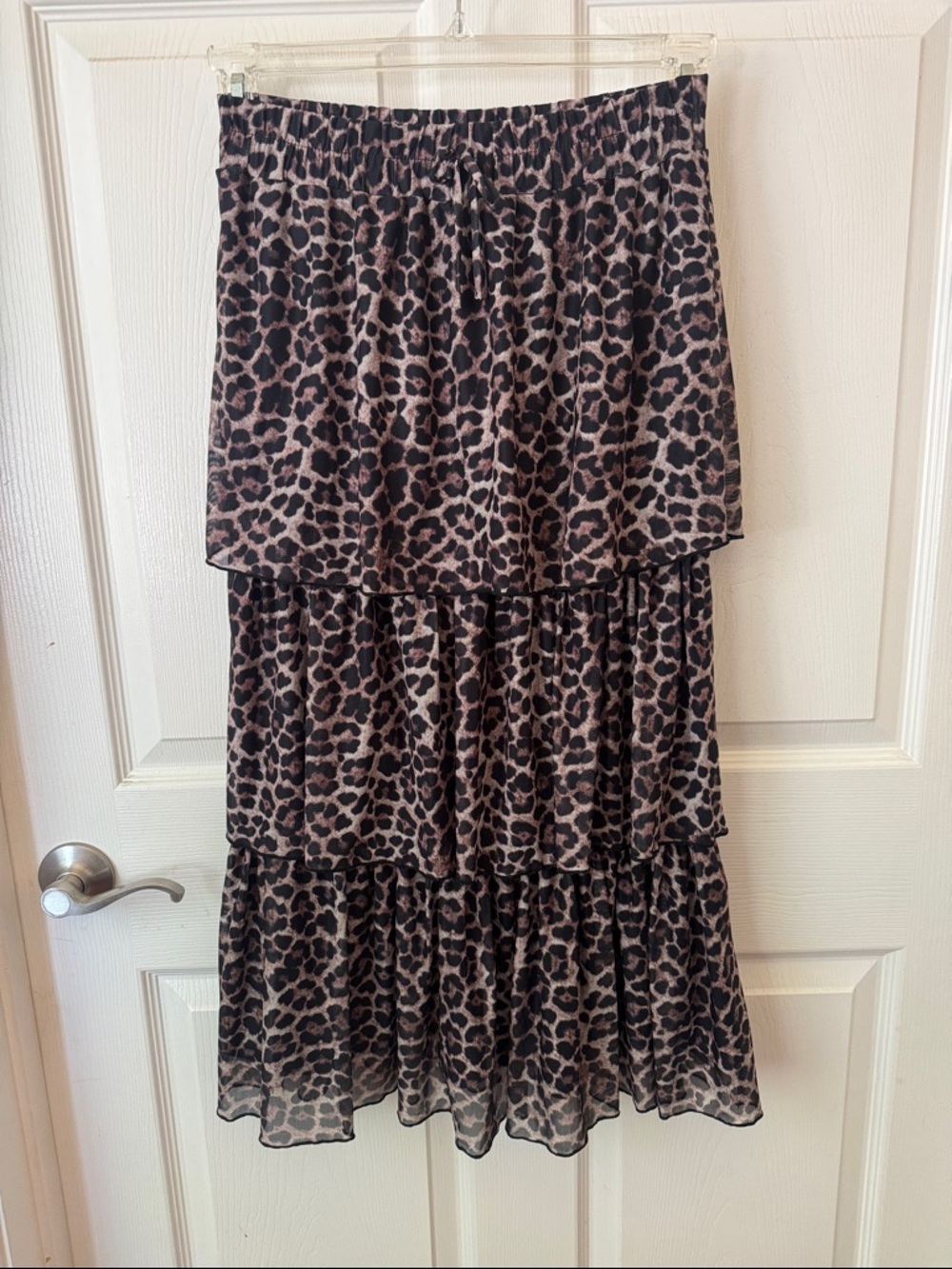 Leopard Tiered Midi Skirt - Brown/Black